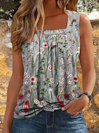 Square Neck Floral Tank Top