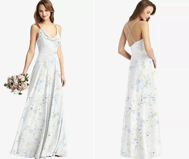 Cowl Neck Crisscross Back Maxi Dress In Bleu Garden