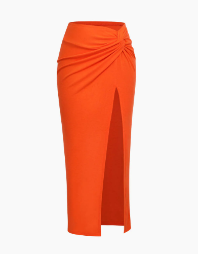 Knot Side Slit Knit Midi Skirt