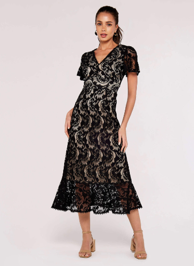 Lace Ruffle Midi Dress