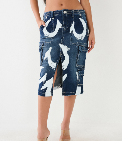 Horseshoe Midi Denim Cargo Skirt