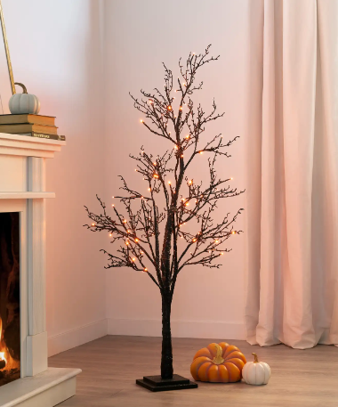 Lit Halloween Glitter Twig Tree