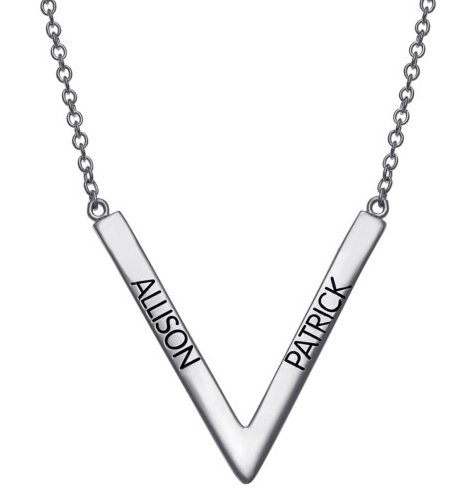 Sterling Silver Engraved Chevron Name Necklace