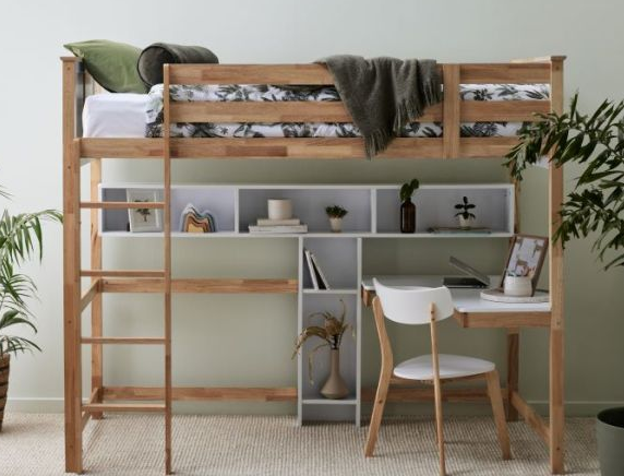 Buddy King Single Loft Bed with Desk and Shelves